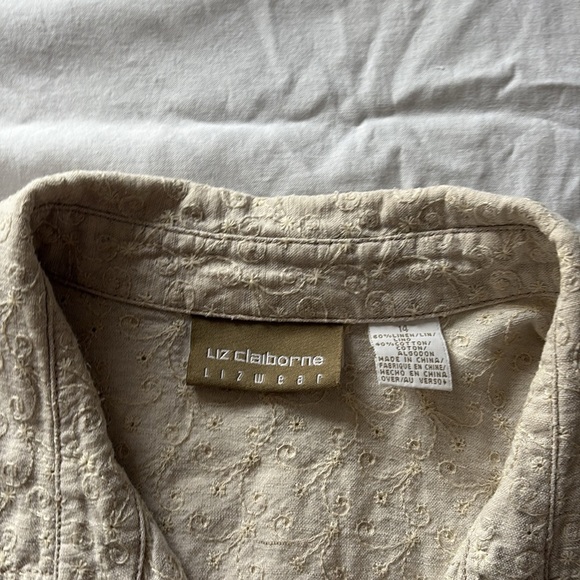 Liz Claiborne Vintage Linen Cotton Shirt Size 14 | | Textured Button-Up | - Picture 3 of 7